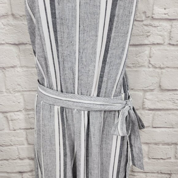 Cloth & Stone Striped Jumpsuit Wide Frayed Legs Open Back Linen Blend XS - Picture 5 of 16